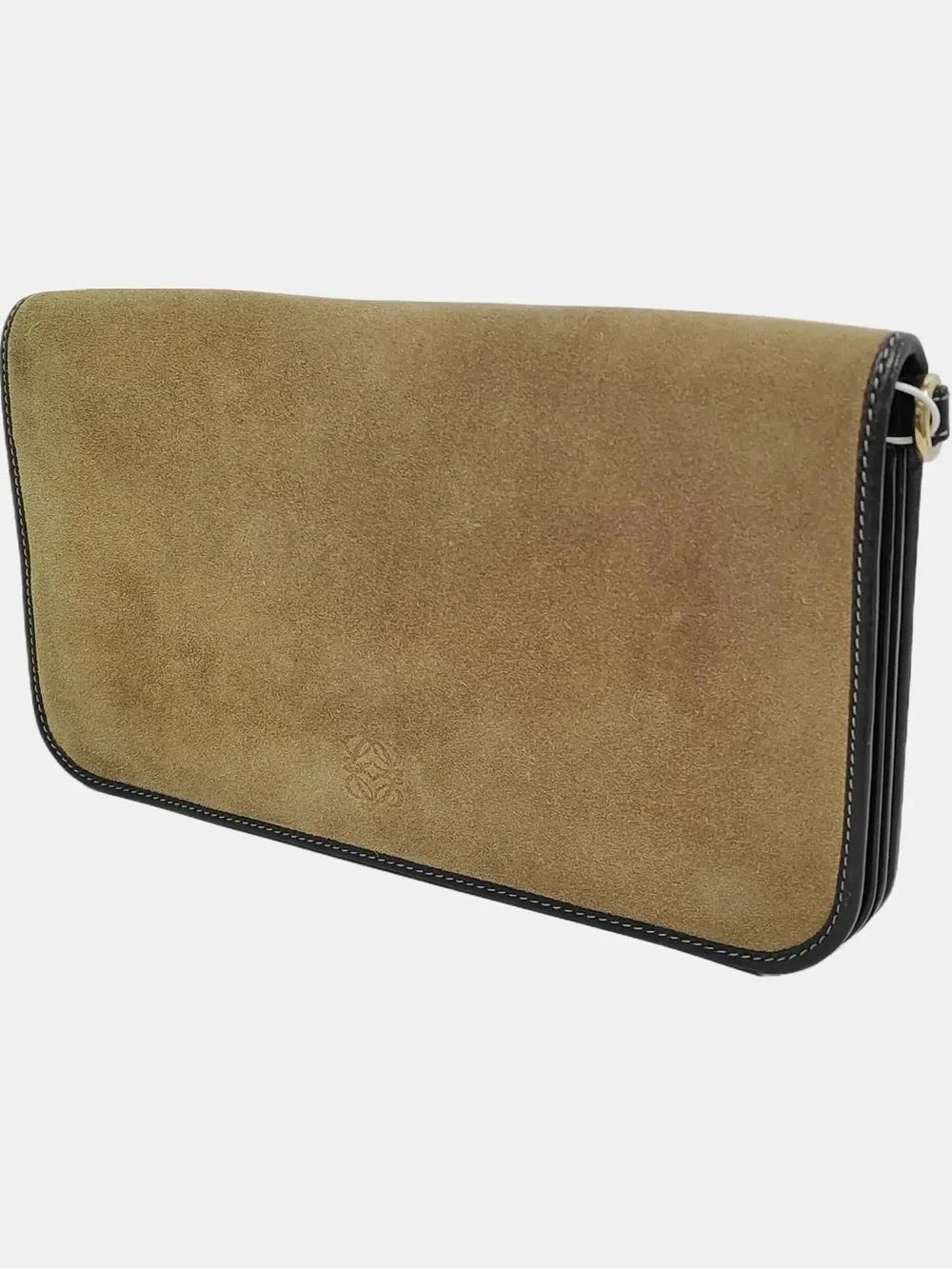 Loewe Suede Clutch in Tan with Black Trim